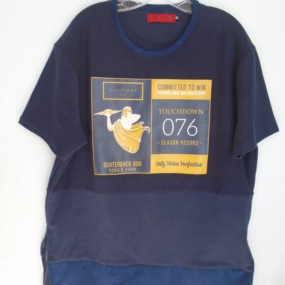 Vie + Riche Paris Mens Quarterback God Graphic Tee Shirt Size XXL Blue - Picture 1 of 6